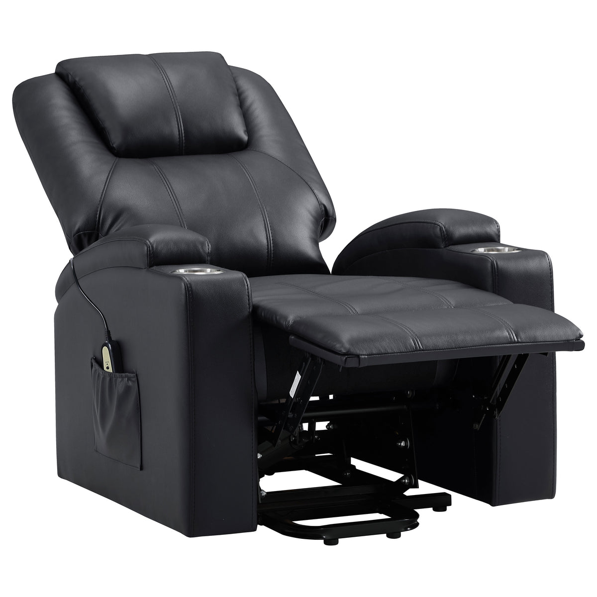 Armstrong Power Lift Recliner with Massage & Heat - Espresso Faux Leather with Cup Holders & Side Pockets – view 6