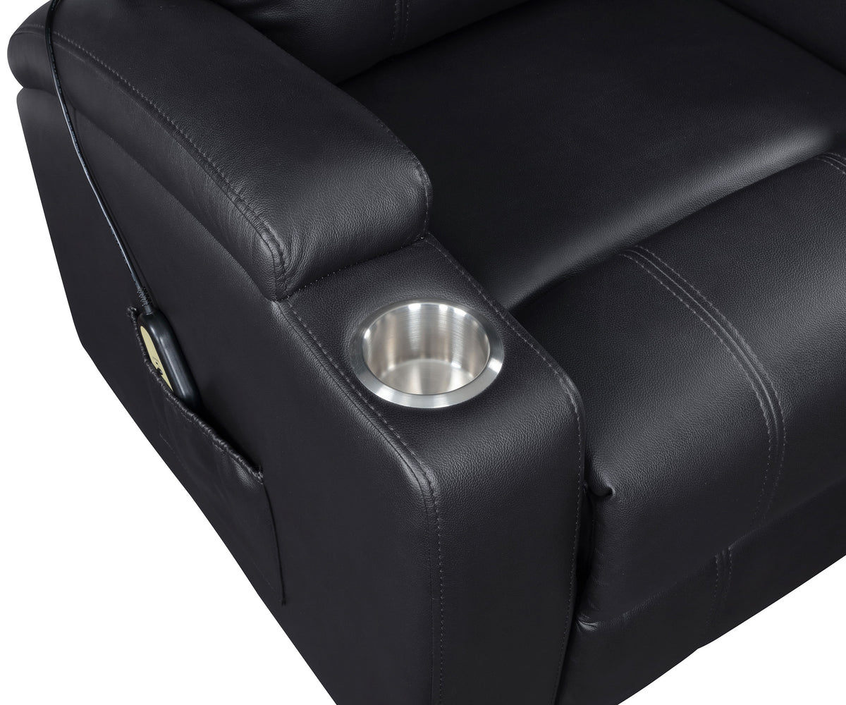 Armstrong Power Lift Recliner with Massage & Heat - Espresso Faux Leather with Cup Holders & Side Pockets – view 11
