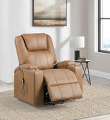 Armstrong Power Lift Recliner with Heat & Massage - Camel Faux Leather with Cup Holders & Side Pockets – view 3