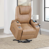 Armstrong Power Lift Recliner with Heat & Massage - Camel Faux Leather with Cup Holders & Side Pockets – view 4