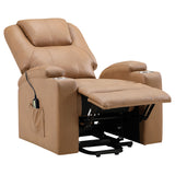 Armstrong Power Lift Recliner with Heat & Massage - Camel Faux Leather with Cup Holders & Side Pockets – view 6