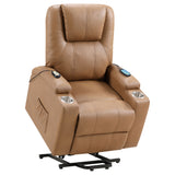 Armstrong Power Lift Recliner with Heat & Massage - Camel Faux Leather with Cup Holders & Side Pockets – view 8