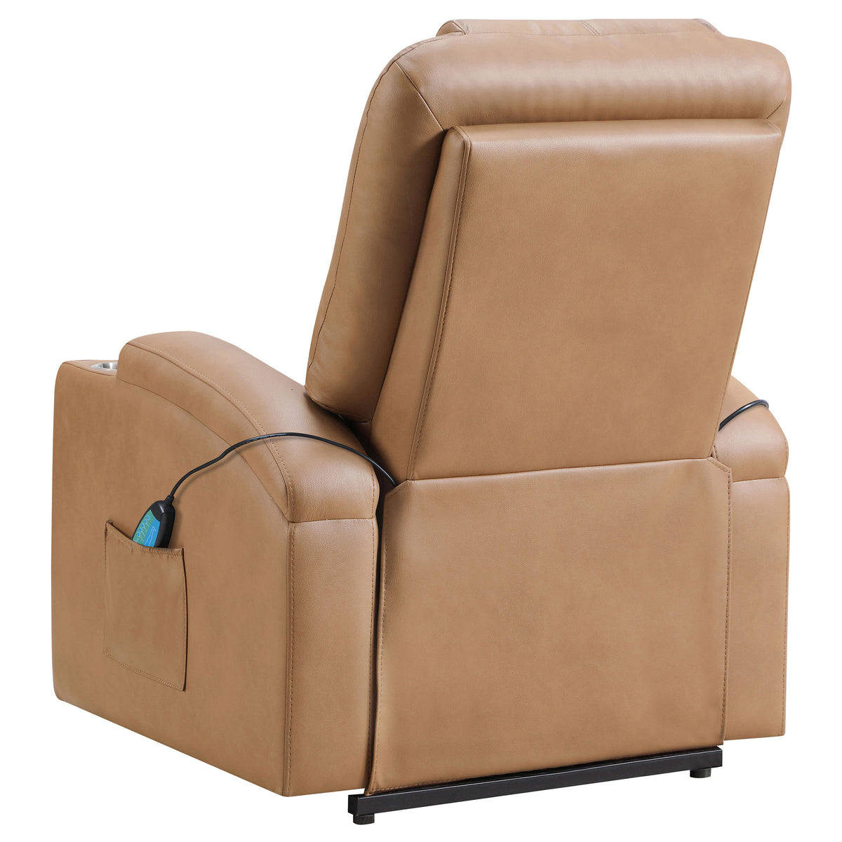 Armstrong Power Lift Recliner with Heat & Massage - Camel Faux Leather with Cup Holders & Side Pockets – view 9