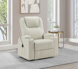 Armstrong Power Lift Recliner with Heat & Massage - Ivory Faux Leather with Cupholders – view 1
