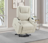Armstrong Power Lift Recliner with Heat & Massage - Ivory Faux Leather with Cupholders – view 4