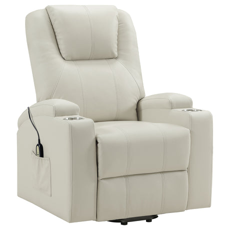 Armstrong Power Lift Recliner with Heat & Massage - Ivory Faux Leather with Cupholders – view 5