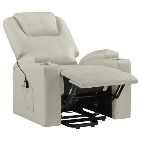Armstrong Power Lift Recliner with Heat & Massage - Ivory Faux Leather with Cupholders – view 6