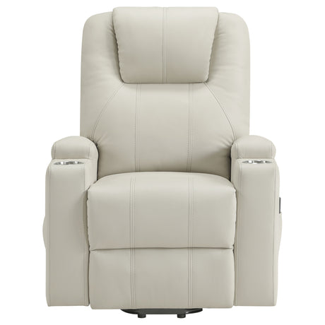 Armstrong Power Lift Recliner with Heat & Massage - Ivory Faux Leather with Cupholders – view 7