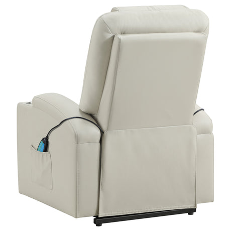 Armstrong Power Lift Recliner with Heat & Massage - Ivory Faux Leather with Cupholders – view 9