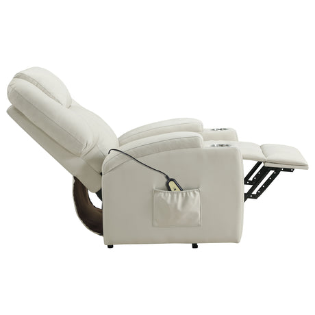 Armstrong Power Lift Recliner with Heat & Massage - Ivory Faux Leather with Cupholders – view 10