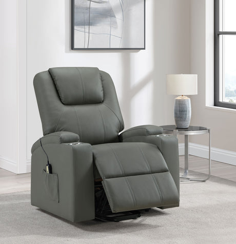 Armstrong Power Lift Recliner with Heat & Massage - Grey Faux Leather with Cup Holders – view 3