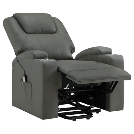 Armstrong Power Lift Recliner with Heat & Massage - Grey Faux Leather with Cup Holders – view 6