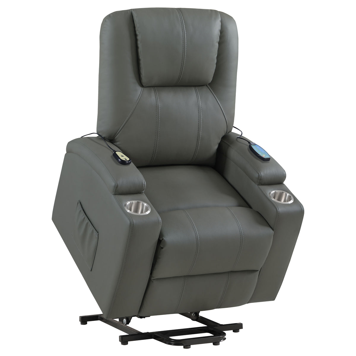 Armstrong Power Lift Recliner with Heat & Massage - Grey Faux Leather with Cup Holders – view 8