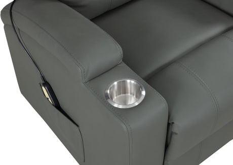 Armstrong Power Lift Recliner with Heat & Massage - Grey Faux Leather with Cup Holders – view 11