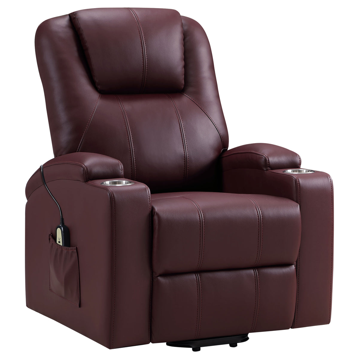 Armstrong Power Lift Recliner with Heat & Massage - Wine Faux Leather with Cup Holders – view 5