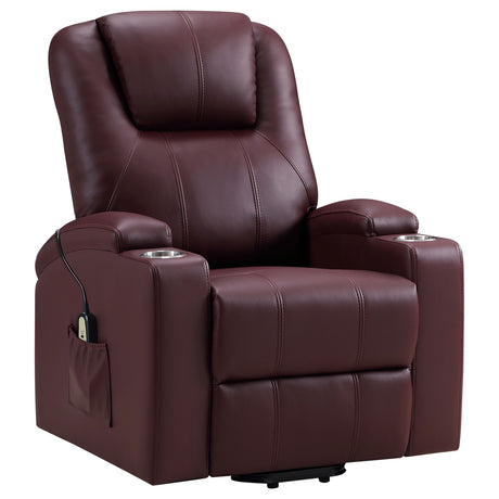 Armstrong Power Lift Recliner with Heat & Massage - Wine Faux Leather with Cup Holders – view 5