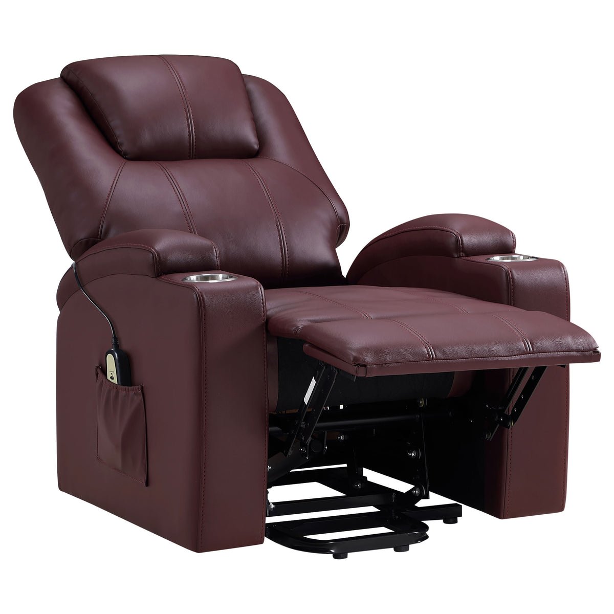 Armstrong Power Lift Recliner with Heat & Massage - Wine Faux Leather with Cup Holders – view 6