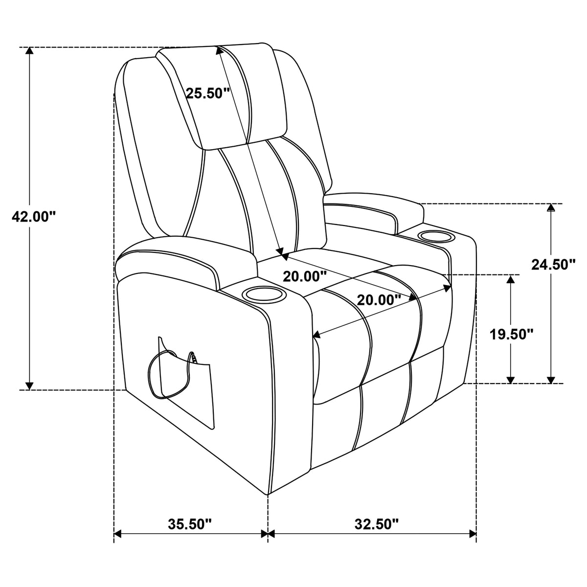 Armstrong Power Lift Recliner with Heat & Massage - Wine Faux Leather with Cup Holders – view 15