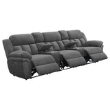 Bahrain Reclining Sectional, Sofa, Loveseat, Glider Recliner & Home Theater Seating - 5pc Home Theater Seating (3 Recliners + 2 Consoles) / Power