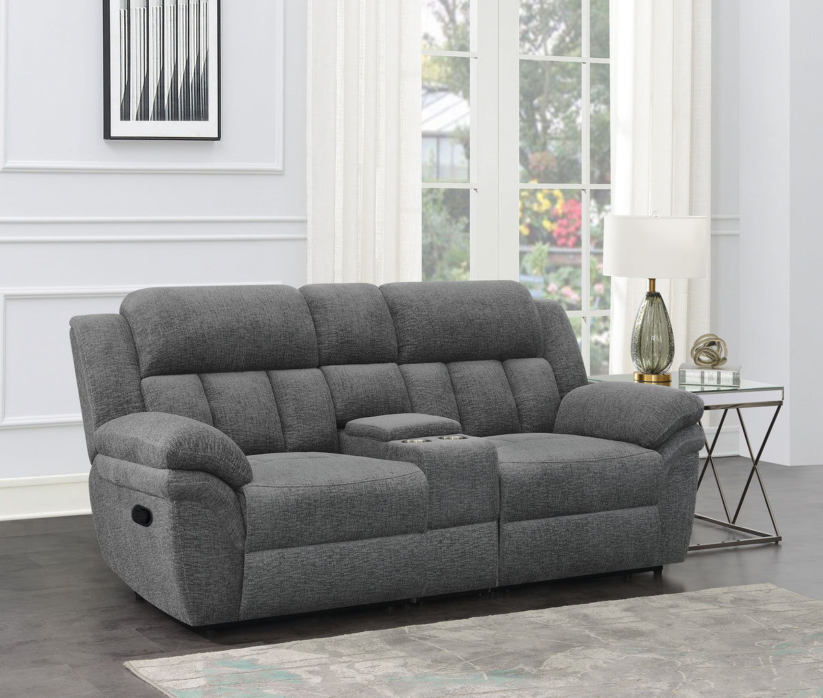 Bahrain Reclining Sectional, Sofa, Loveseat, Glider Recliner & Home Theater Seating - Charcoal Chenille, Manual or Power - lifestyle