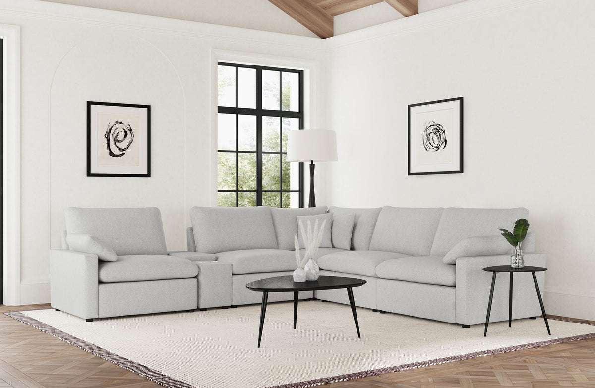 Collins Modular Power Reclining Sectional, Sofa & Theater Seating - 6pcs- Power Sectional with Console (134" x 121")