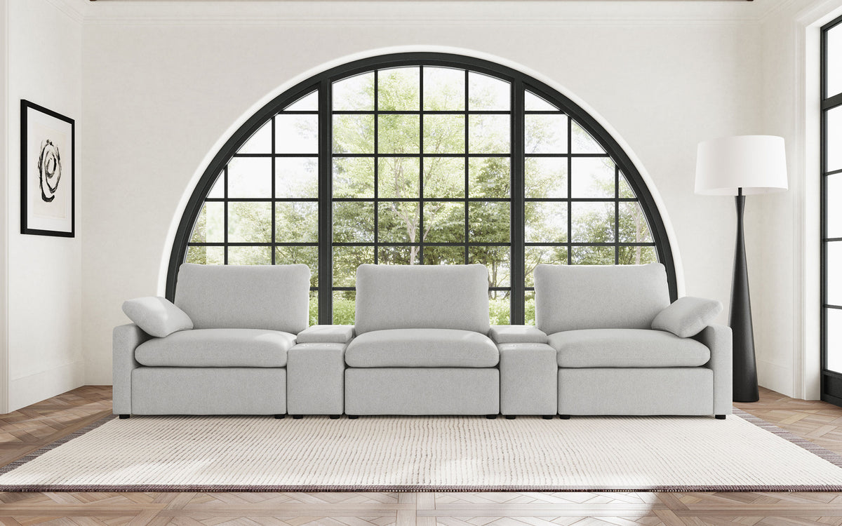 Collins Modular Power Reclining Sectional, Sofa & Theater Seating - Grey Fabric with Black Legs - lifestyle