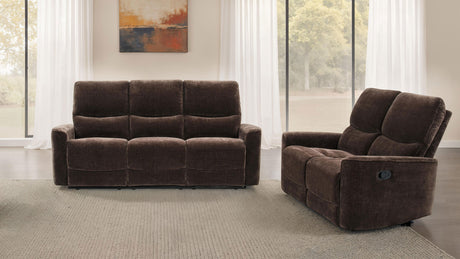 Navarro Reclining Sofa, Loveseat & Glider Recliner - Channel-Tufted Dark Brown Chenille Living Room Sets - lifestyle