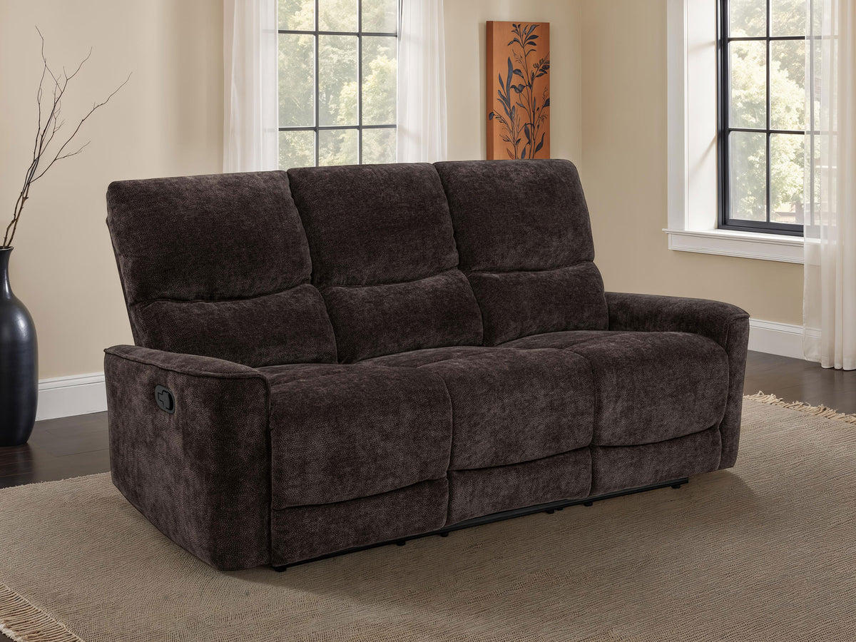 Navarro Reclining Sofa, Loveseat & Glider Recliner - Channel-Tufted Dark Brown Chenille Living Room Sets – view 1