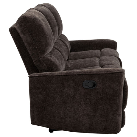 Navarro Reclining Sofa, Loveseat & Glider Recliner - Channel-Tufted Dark Brown Chenille Living Room Sets – view 17