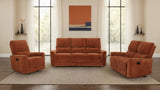 Navarro Reclining Sofa, Loveseat & Glider Recliner - Burnt Orange Chenille with Channel-Tufted Backs - lifestyle