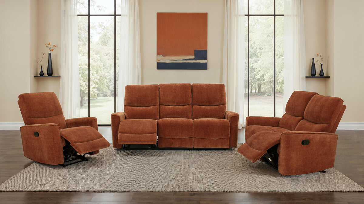 Navarro Reclining Sofa, Loveseat & Glider Recliner - 3pcs- Reclining Sofa + Reclining Loveseat + Glider Recliner