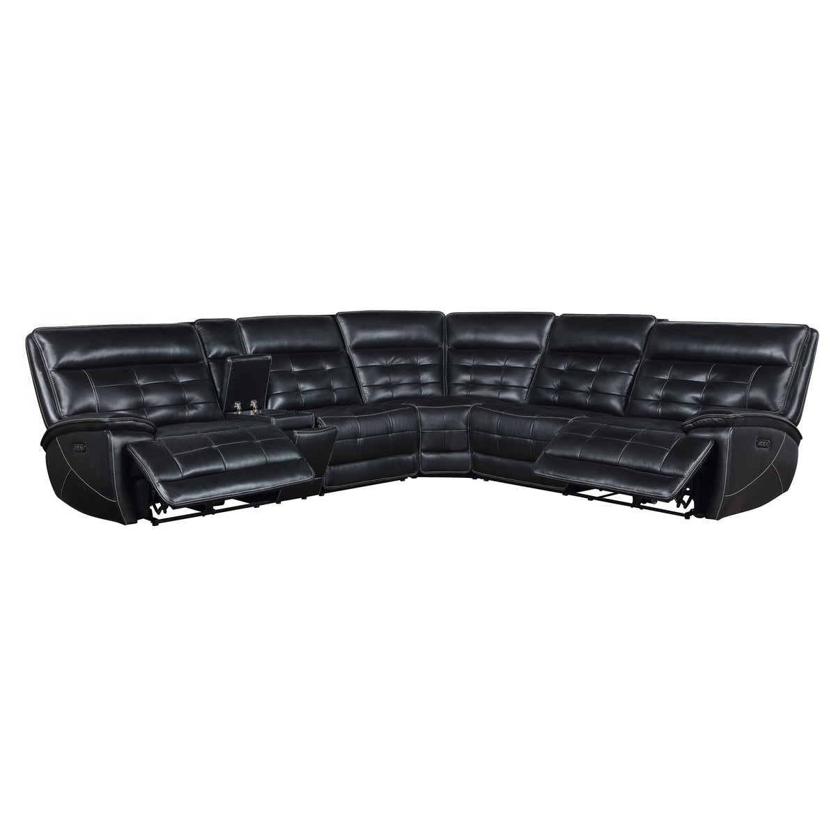 Hewitt 3-Piece Dual Power Reclining Sectional - Black Top Grain Leather with Power Headrests & Wireless Charging – view 4