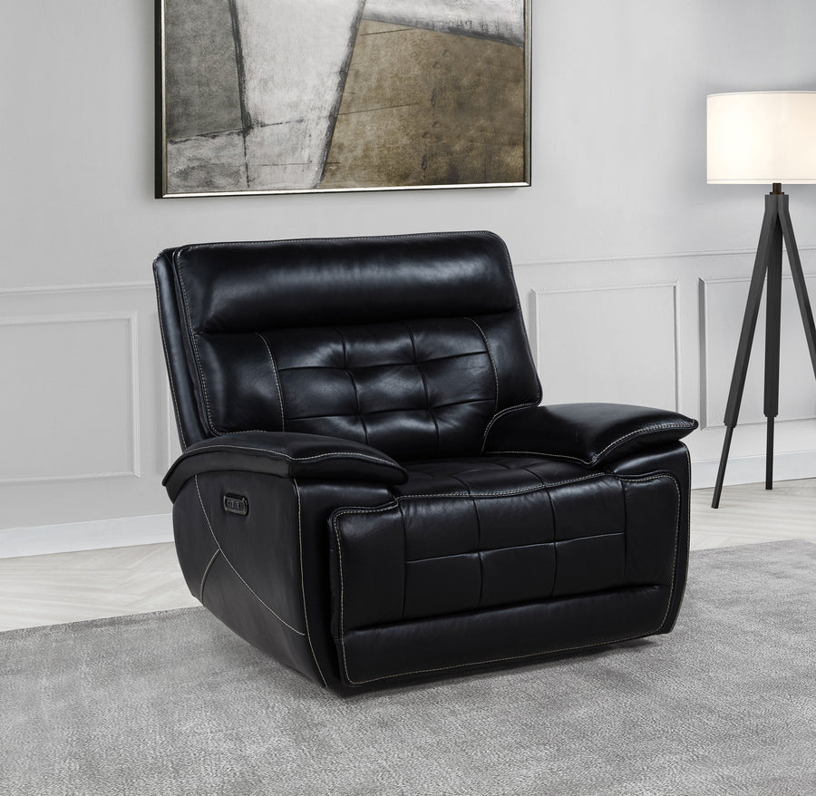 Hewitt Dual Power Recliner - Black Top Grain Leather with Power Headrest & USB-A/USB-C Charging