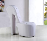 High Heel Faux Leather Shoe Chair with Crystal Studs in White - front view