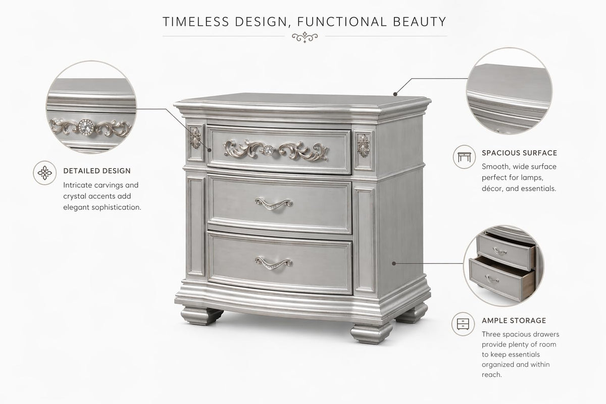 Valentina Silver Wood Nightstand — product view 3