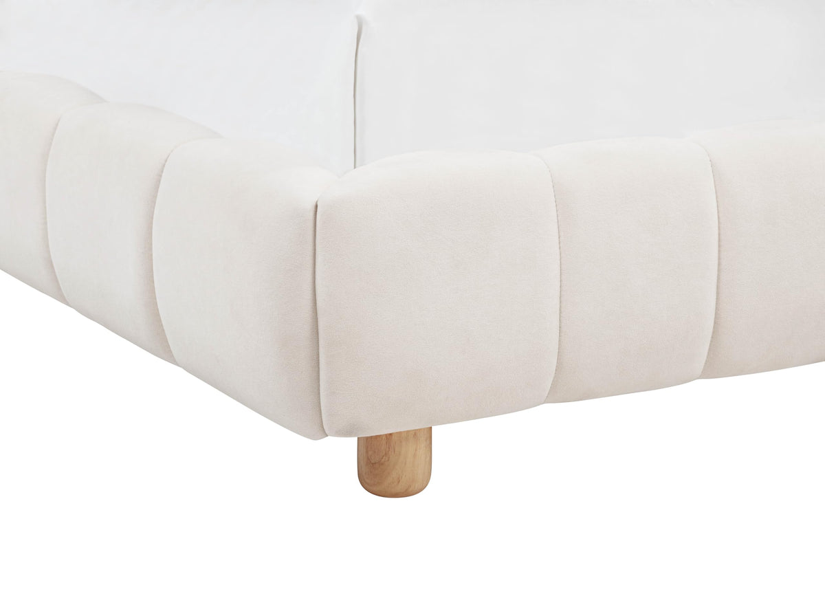 Ctera Queen Velvet Bed Frame with 30" Shell-Shaped Headboard, Low Profile in Cream - front view