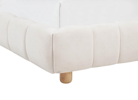 Ctera Queen Velvet Bed Frame with 30" Shell-Shaped Headboard, Low Profile in Cream - front view