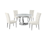 Lexington Round 5-Piece Dining Set with 4 Velvet Upholstered Chairs, 44" or 52" Dining Table in Cream/Silver