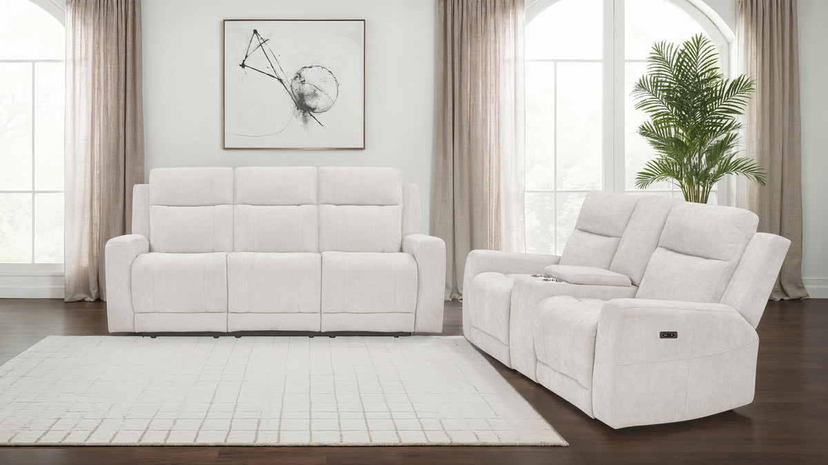 Kennett Power Reclining Sofa, Loveseat & Recliner - Ivory Chenille with USB-A & USB-C Charging - lifestyle