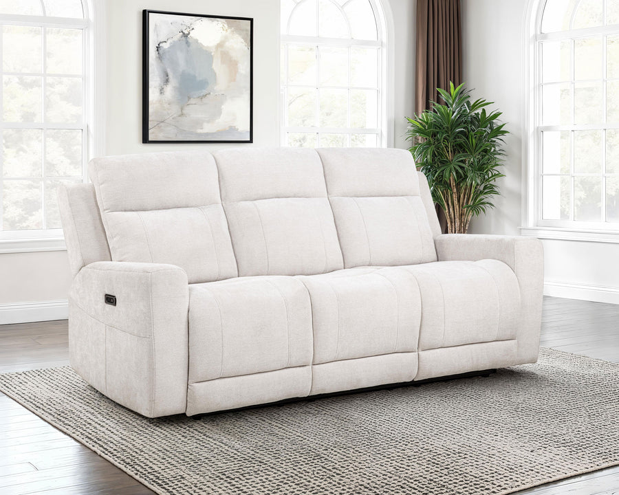 Kennett Power Reclining Sofa, Loveseat & Recliner - Ivory Chenille with USB-A & USB-C Charging