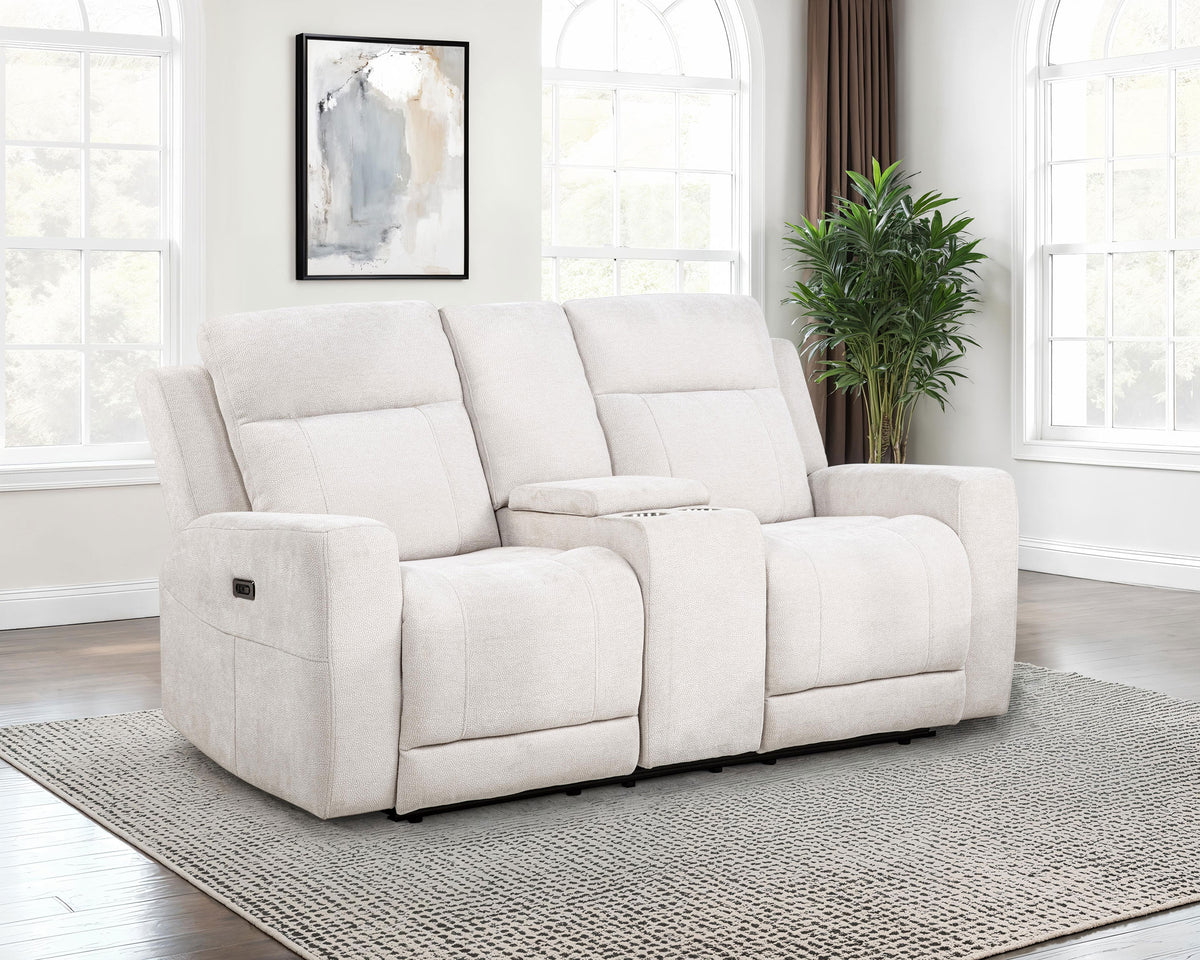 Kennett Power Reclining Sofa, Loveseat & Recliner - Ivory Chenille with USB-A & USB-C Charging – view 2