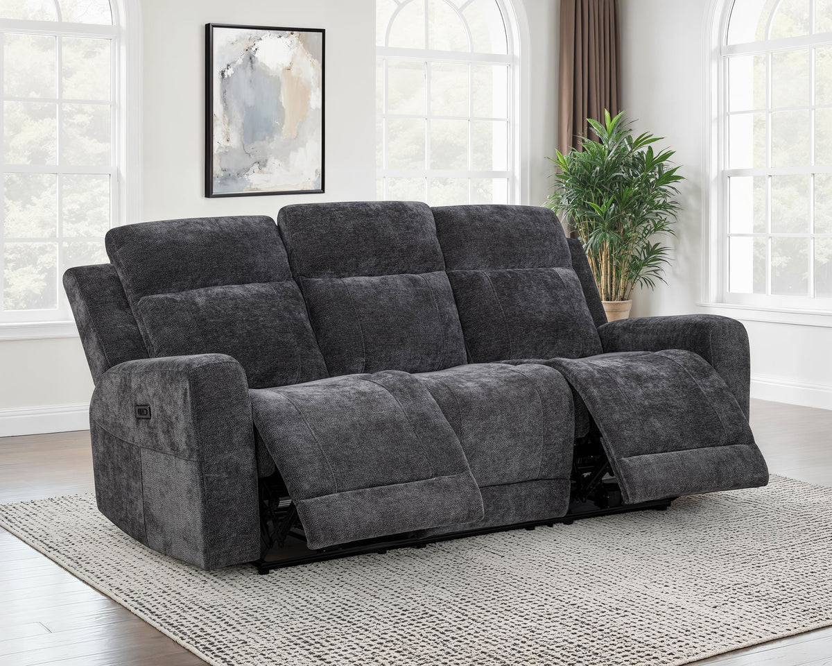 Kennett Power Reclining Sofa, Loveseat & Recliner - Dark Grey Chenille with USB Charging, Living Room Sets – view 7