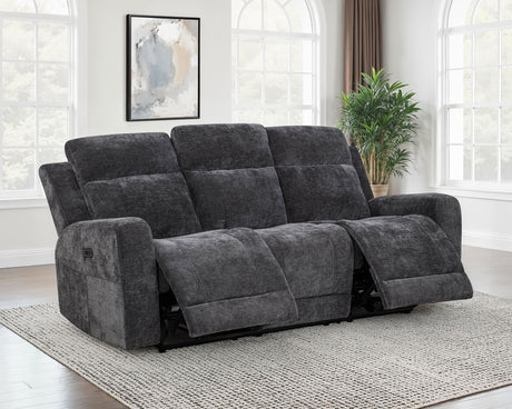 Kennett Power Reclining Sofa, Loveseat & Recliner - Dark Grey Chenille with USB Charging, Living Room Sets – view 7