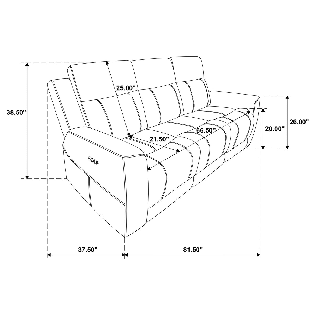 Kennett Power Reclining Sofa, Loveseat & Recliner - Dark Grey Chenille with USB Charging, Living Room Sets – view 15
