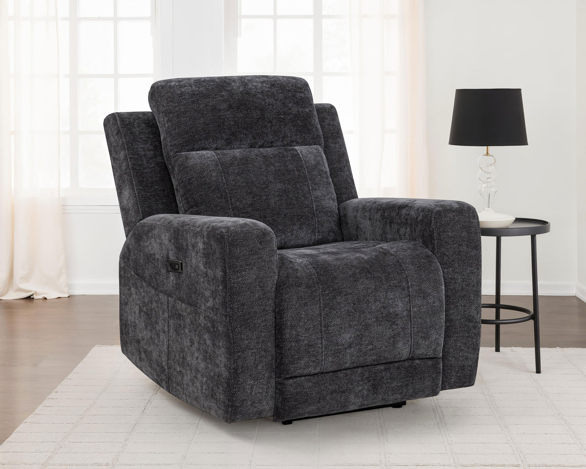 Kennett Power Reclining Sofa, Loveseat & Recliner - Dark Grey Chenille with USB Charging, Living Room Sets - lifestyle
