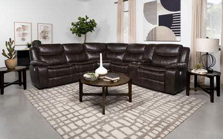 Sycamore 3-Piece Power Reclining Sectional - Wall-Hugger Recline & Flip-Top Console in Dark Brown Faux Leather – view 1