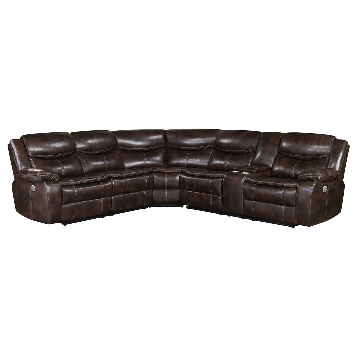 Sycamore 3-Piece Power Reclining Sectional - Wall-Hugger Recline & Flip-Top Console in Dark Brown Faux Leather – view 4