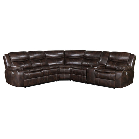 Sycamore 3-Piece Power Reclining Sectional - Wall-Hugger Recline & Flip-Top Console in Dark Brown Faux Leather – view 4
