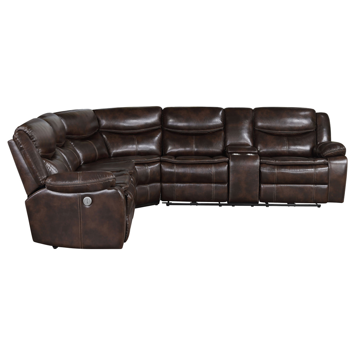 Sycamore 3-Piece Power Reclining Sectional - Wall-Hugger Recline & Flip-Top Console in Dark Brown Faux Leather – view 7