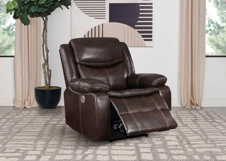 Sycamore Power Recliner with USB Port - Dark Brown Breathable Leatherette with Contrast Stitching – view 3
